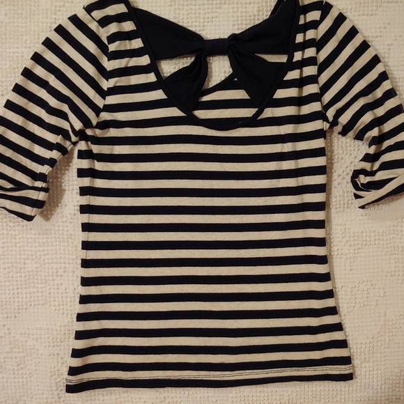 Navy and Cream Striped Shirt - Picture 2 of 4